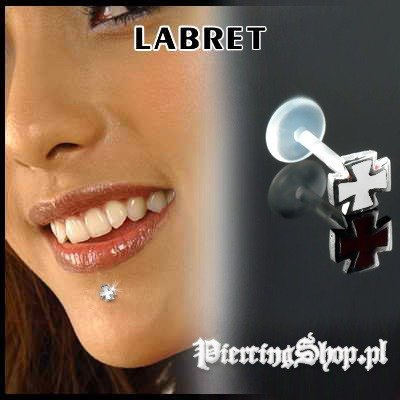 KOLCZYK DO BRODY LABRET(bioplast) KRZYŻ 2 kolor oczka BIAŁY [LA-151]